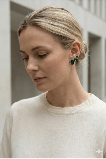 Rhodium Trio Oval Stone Stud Earring