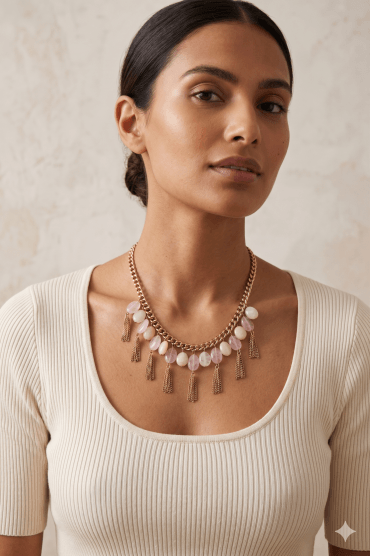 Rose Quartz Tassel Link Necklace