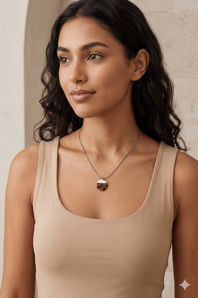 Majique London Round Tortoise Shiny Snake Chain Necklace