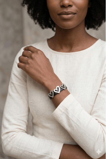 Rugged Love Black Leather Heart Bracelet