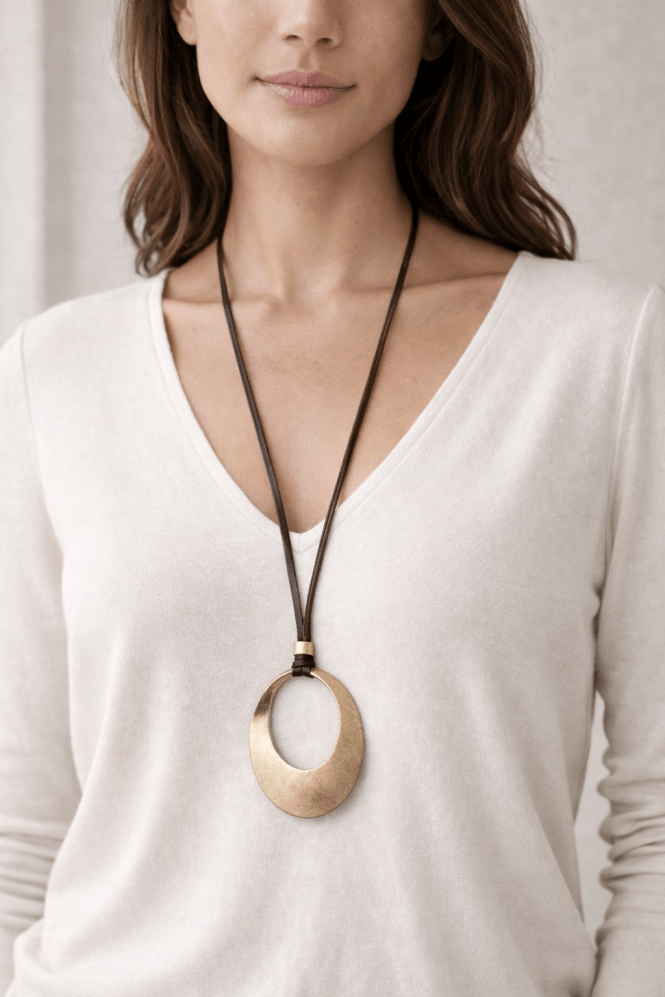 Majique London Rustic Gold Oval Pendant Necklace