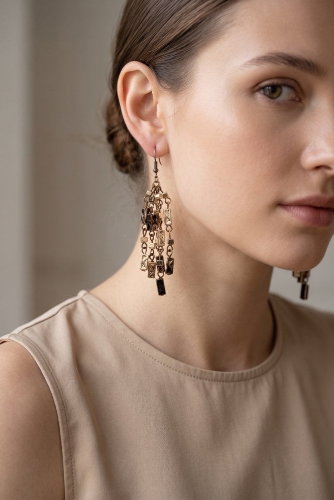 Majique London Sculpted Chic Fish Hook Earring With Textured Rectangle Drops