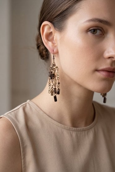 Sculpted Chic Fish Hook Earring With Textured Rectangle Drops