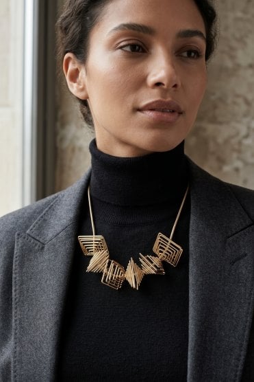 Sculpted Serpent Chain Necklace With Dimensional Geometric Pendant