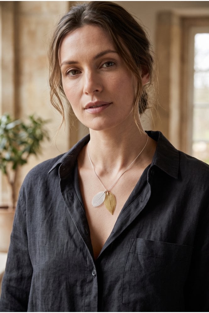 Majique London Short Leafy Elegance Duo Necklace