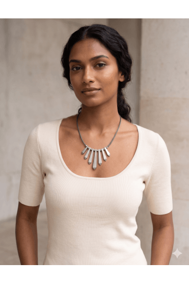 Silver Arrow Drop and Beads Grey Cord Necklace