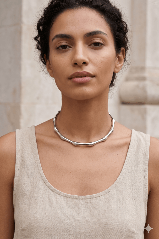 Majique London Silver Bamboo Vibes Choker