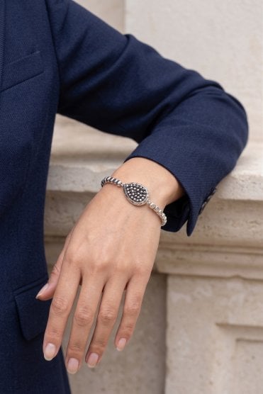 Silver Beaded Bracelet with Hematite Teardrop Charm