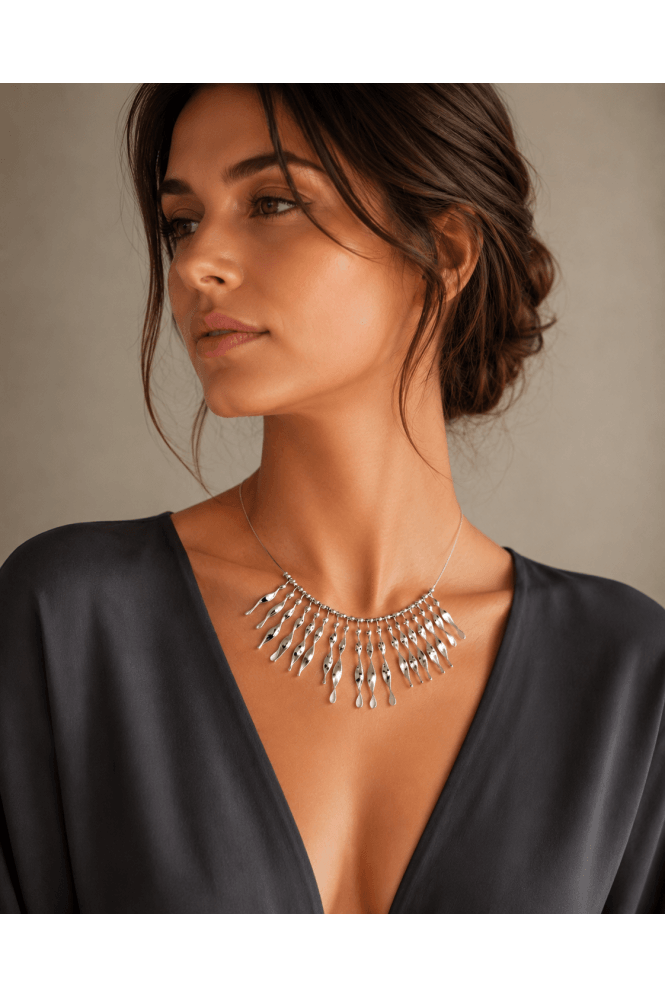 Majique London Silver Cable Wire Necklace with Twisted Bar Pendant