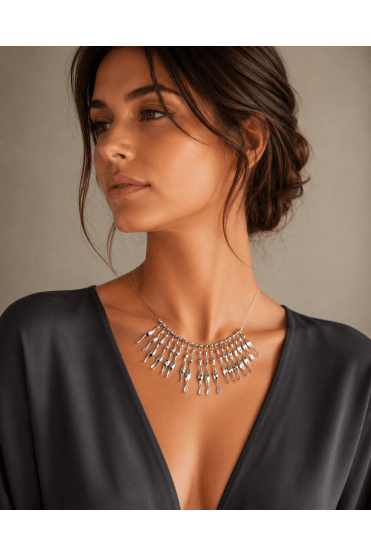 Silver Cable Wire Necklace with Twisted Bar Pendant