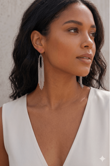 Silver Chain Tassel Fish Hook Earrings