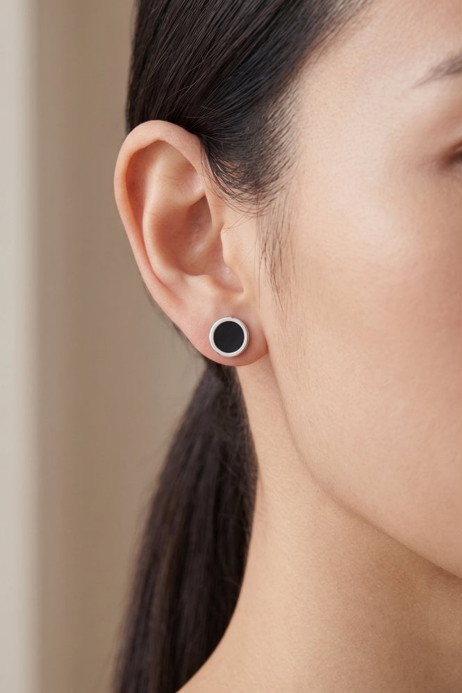 Majique London Silver Gleam Stud Earring with Onyx Stone