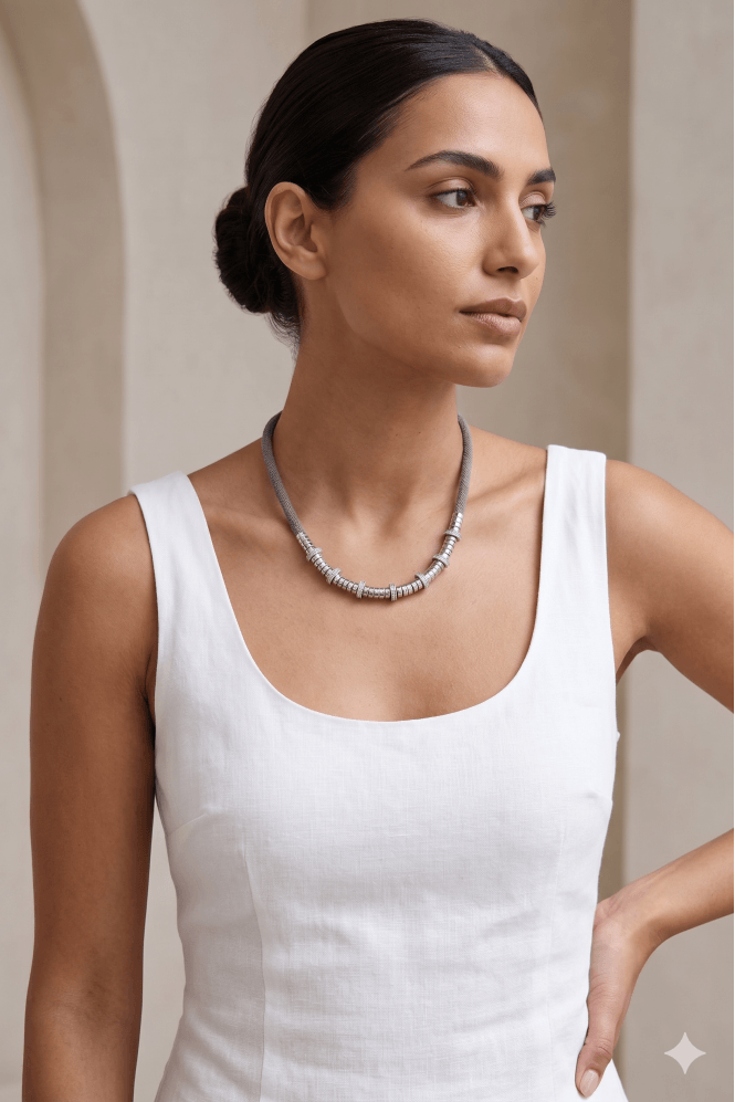 Majique London Silver Halo Grey Cord Necklace