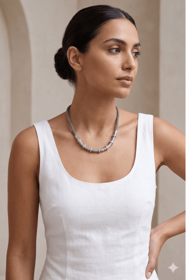 Silver Halo Grey Cord Necklace