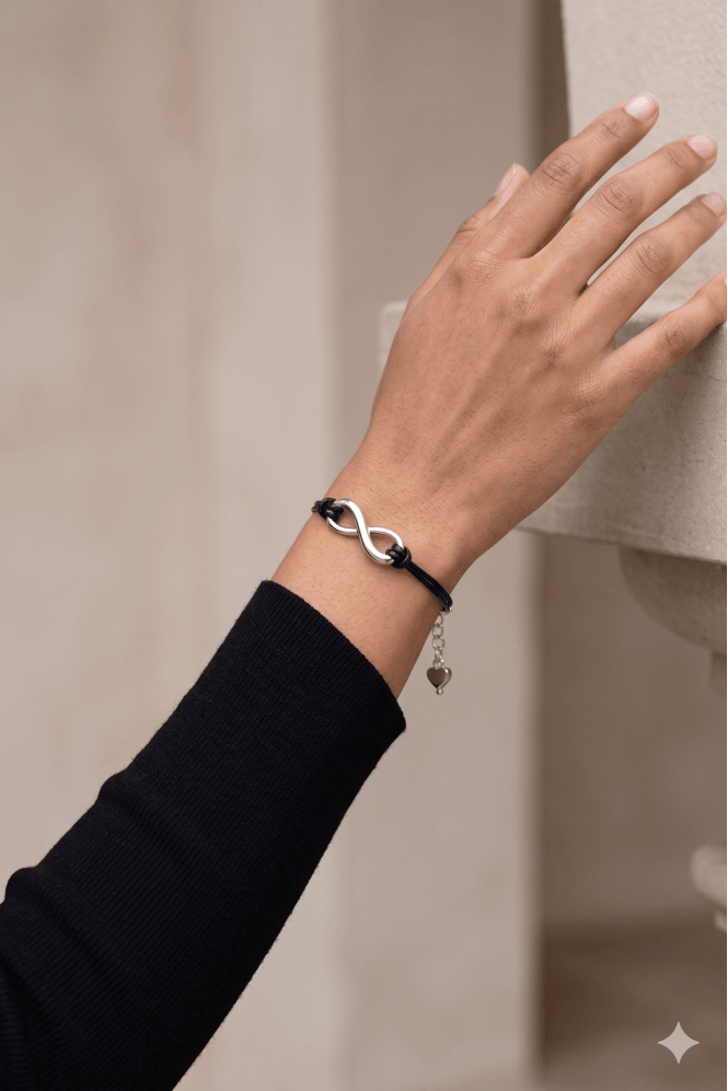 Majique London Silver Infinity Charm Black Cord Bracelet