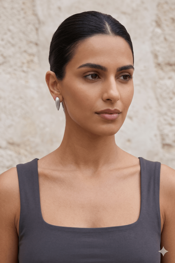 Majique London Silver Matte Pear Drop Stud Earring