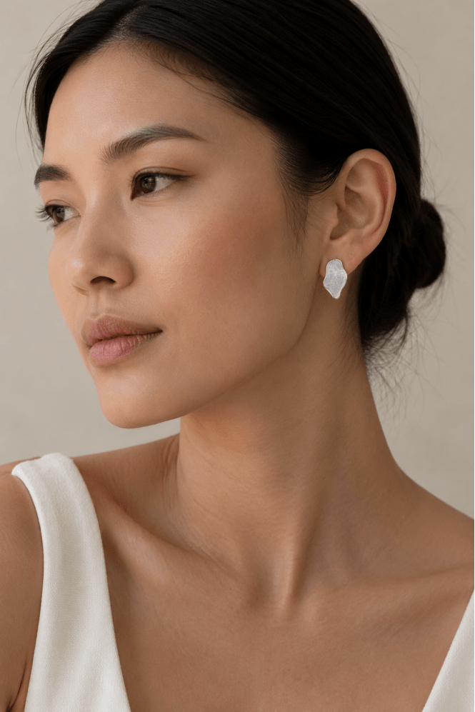 Majique London Silver Matte Textured Stud Earring