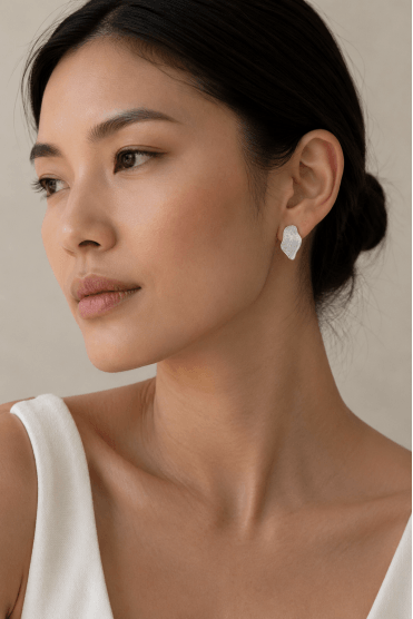 Silver Matte Textured Stud Earring