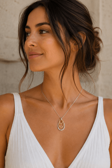 Silver Serpent Chain Necklace With Tritone Teardrop Pendant
