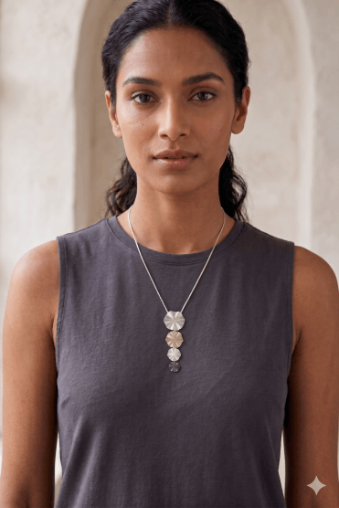 Silver Serpent Chain With Tritone Floral Pendant