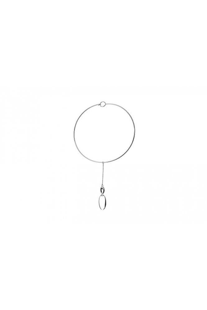 Majique London Silver Sleek Wire Choker with Oval Pendant