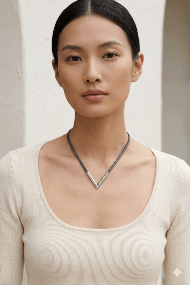 Majique London Silver V Pendant Cord Chain