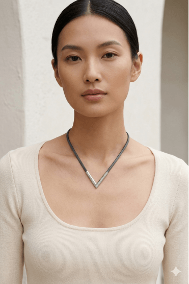 Silver V Pendant Cord Chain