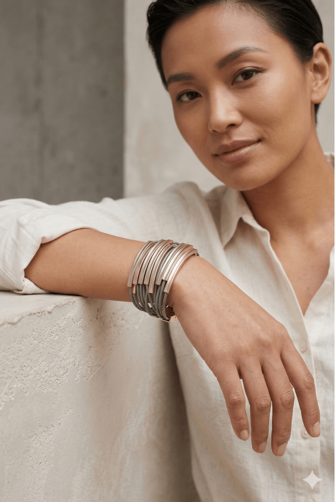 Majique London Slate Fusion Wide Leather Bracelet