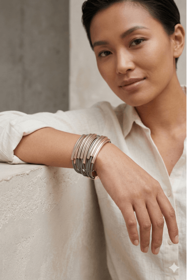 Slate Fusion Wide Leather Bracelet