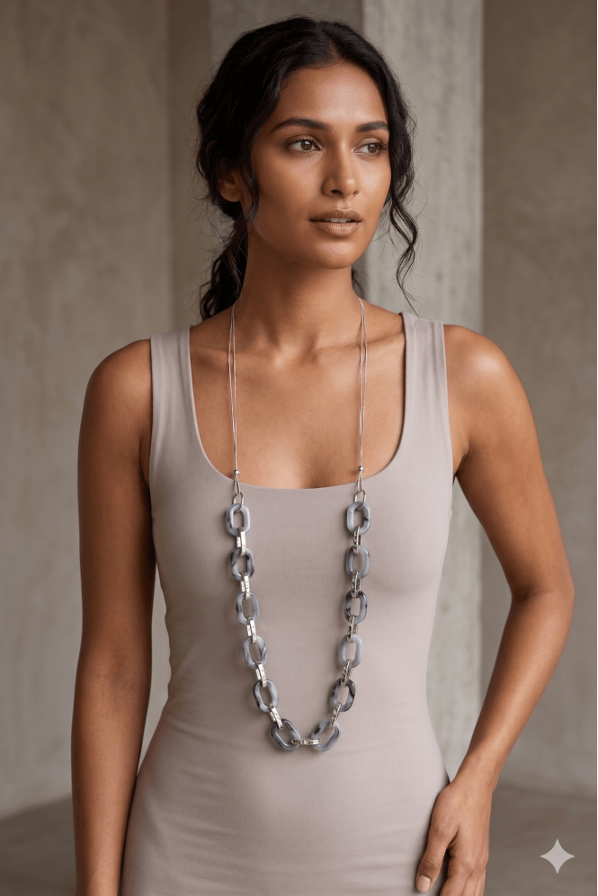 Majique London Slate Resin Ring Silver Chain Necklace