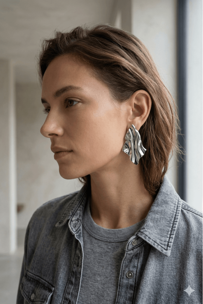 Majique London Sleek and Stylish Large Crinkle Texture Stud