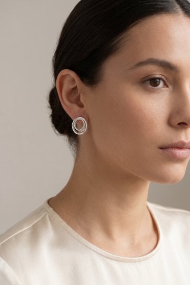 Sleek Eclipse Matte Silver Statement Stud Earring