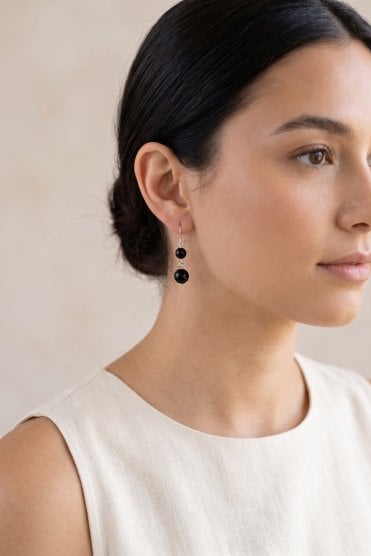 Sleek Jet Fish Hook Earring