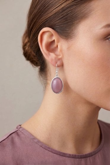 Sleek Oval Rhodium Hook Earrings