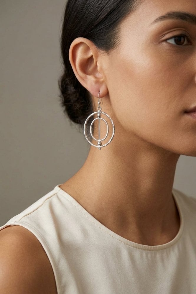 Majique London Sleek Silver Double Oval Fish Hook Earring