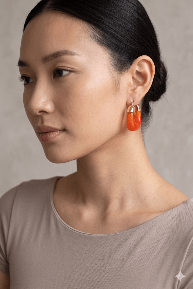 Majique London Solar Flare Fusion Gold With Orange Acrylic U Shape Hinged Earring