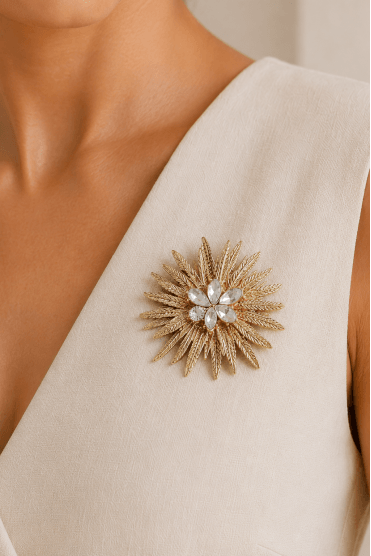 Solar Flare Radiance Brooch with Glistening Crystal Center