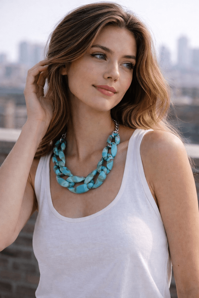 Majique London Spectrum Opaque Link Statement Necklace