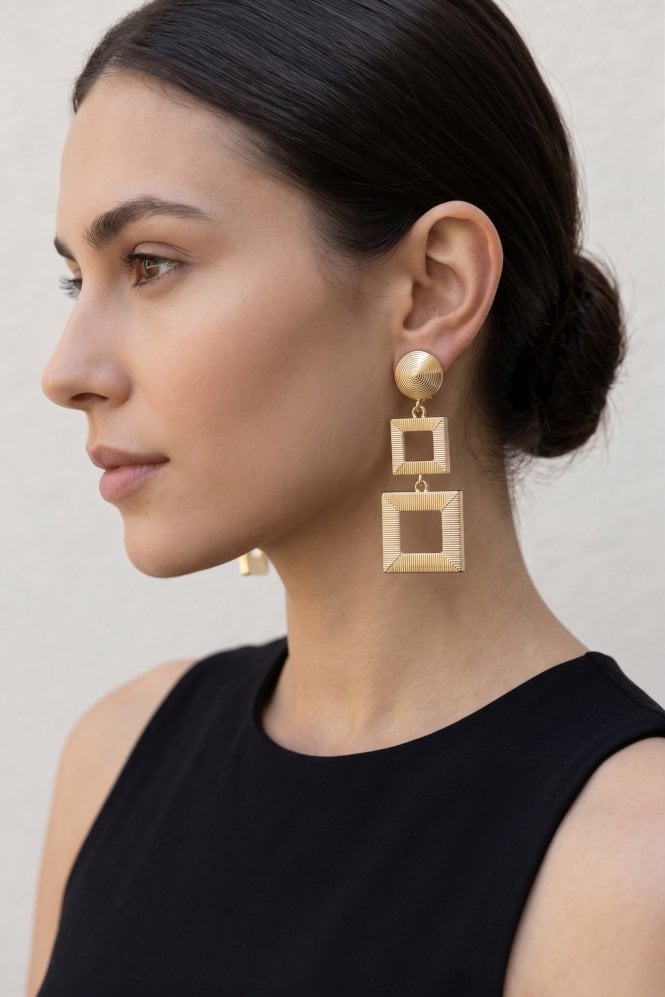 Majique London Square Drop Glam Clip On Earring