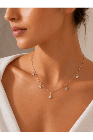 Stellar Cascade Radiance Necklace with Crystal Star Pendant