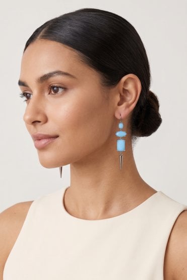 Stone Accent Fish Hook Drop Earrings