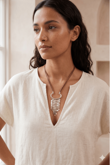 Suede Coin Cascade Necklace