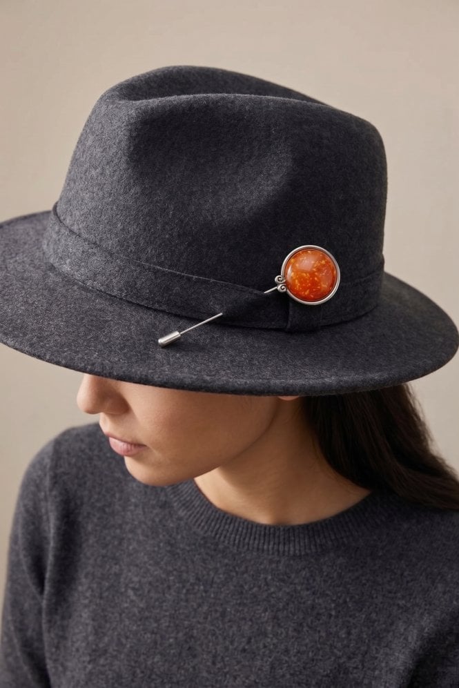 Majique London Sunset Orange Ceramic Dome Hatpin