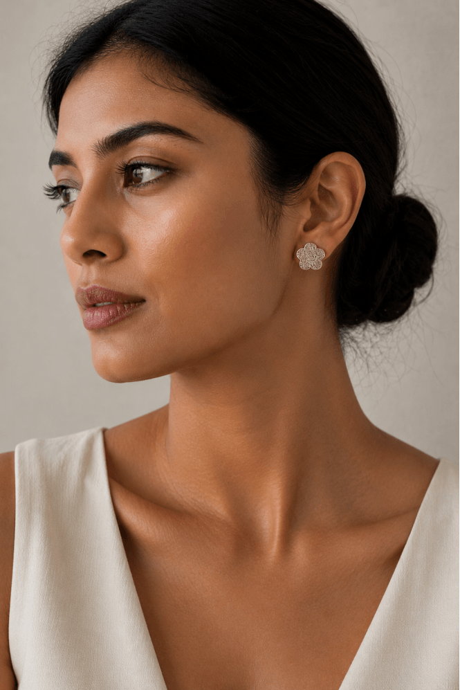 Majique London Textured Gold Blossom Stud Earring