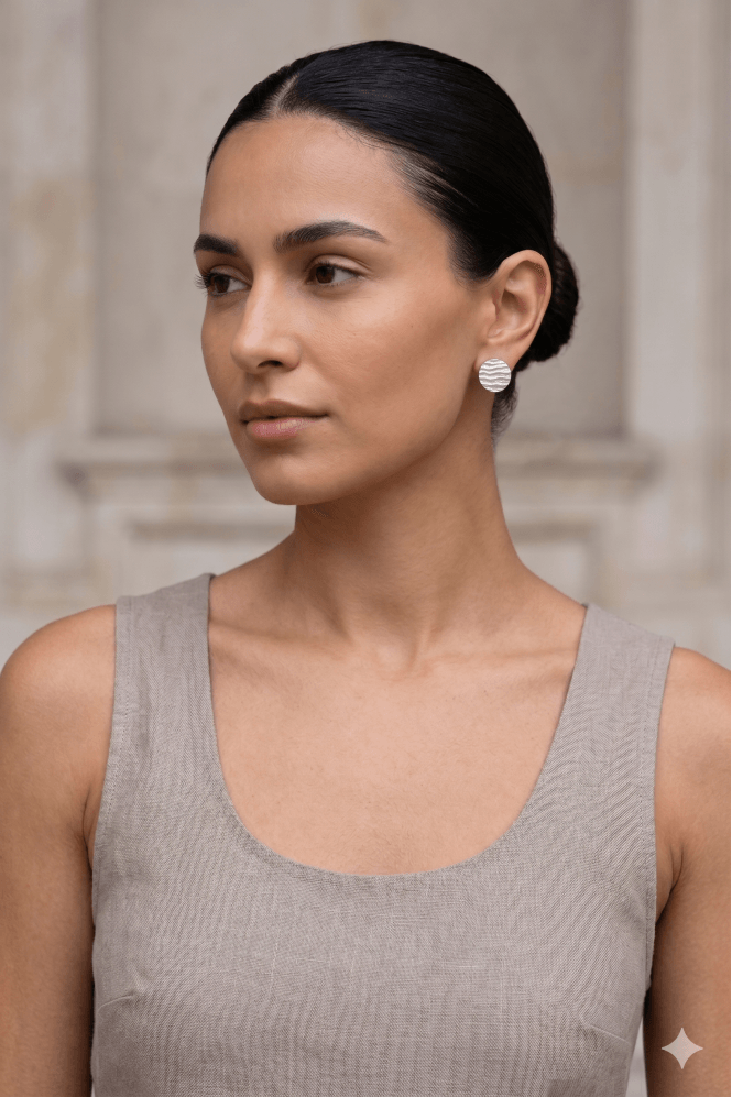 Majique London Textured Silver Round Stud Earring