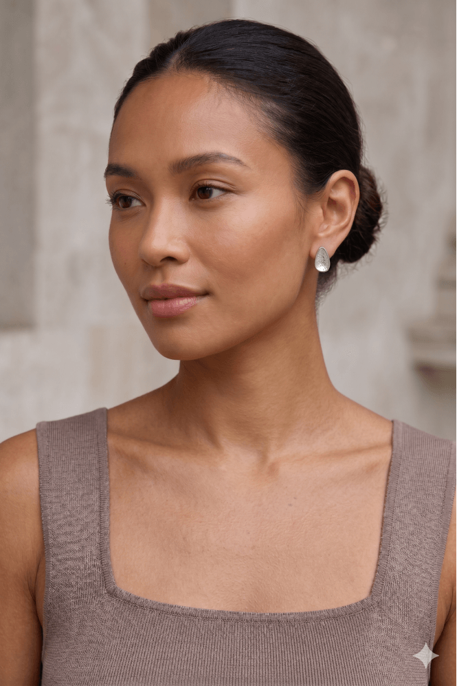 Majique London Textured Silver Triangle Stud Earring