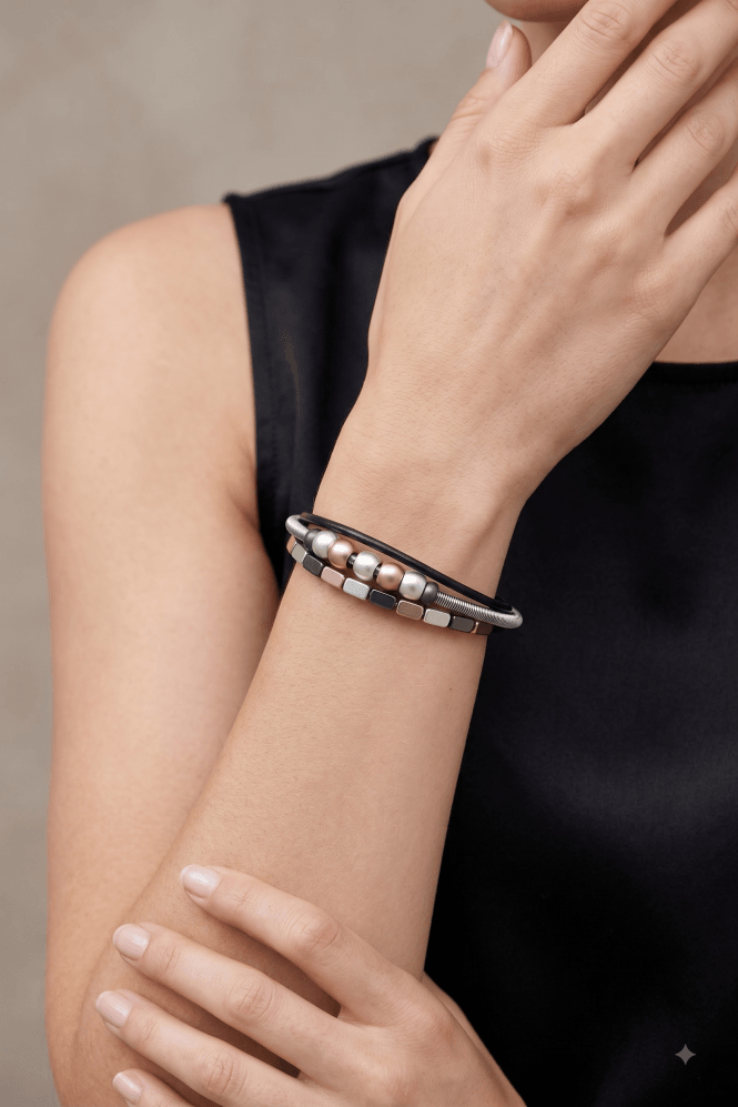Majique London Tri Metal Magnetic Leather Bracelet