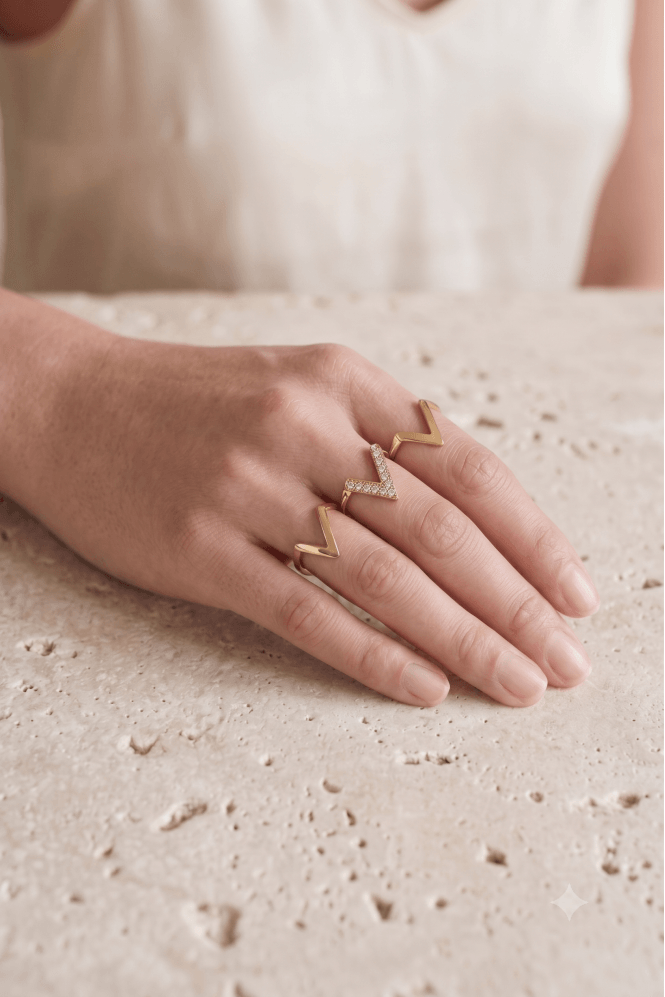Majique London Trio Gold V Ring Set