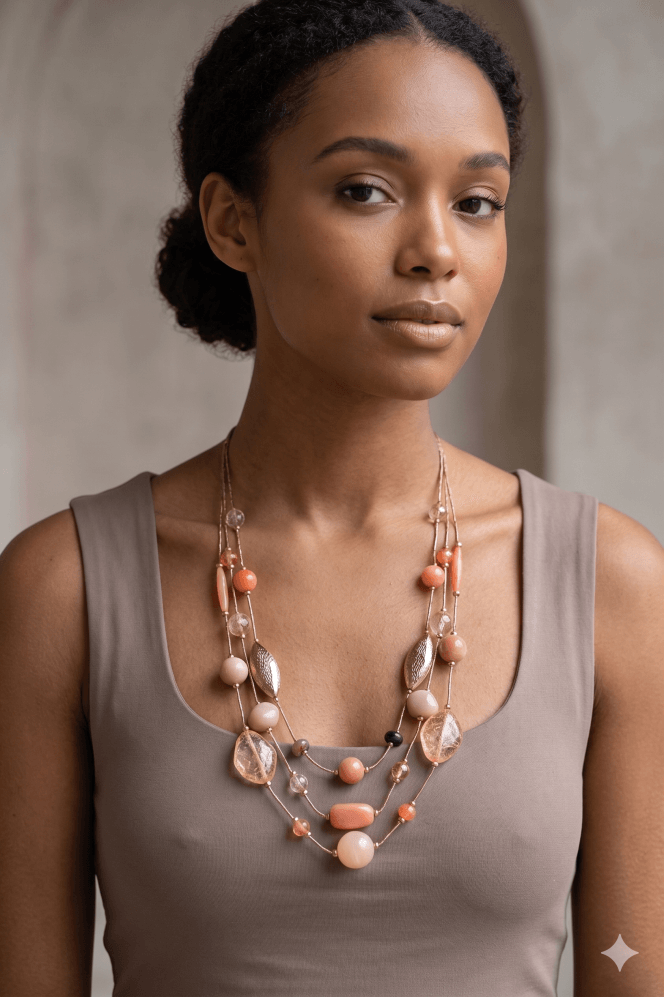 Majique London Trio Strand Beaded Statement Necklace