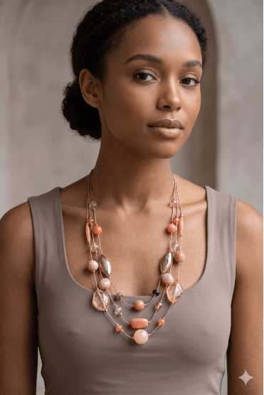 Trio Strand Beaded Statement Necklace